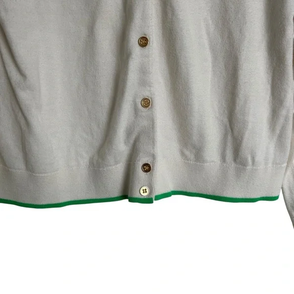 J Crew The Caryn Cardigan White/Cream & Green trim size Large - Picture 8 of 12